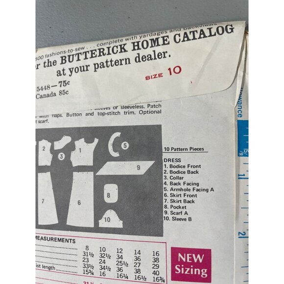 Butterick 5448 Dress Sewing Pattern Size 10 Sleeveless Short Sleeves VTG 1960s - Picture 5 of 6